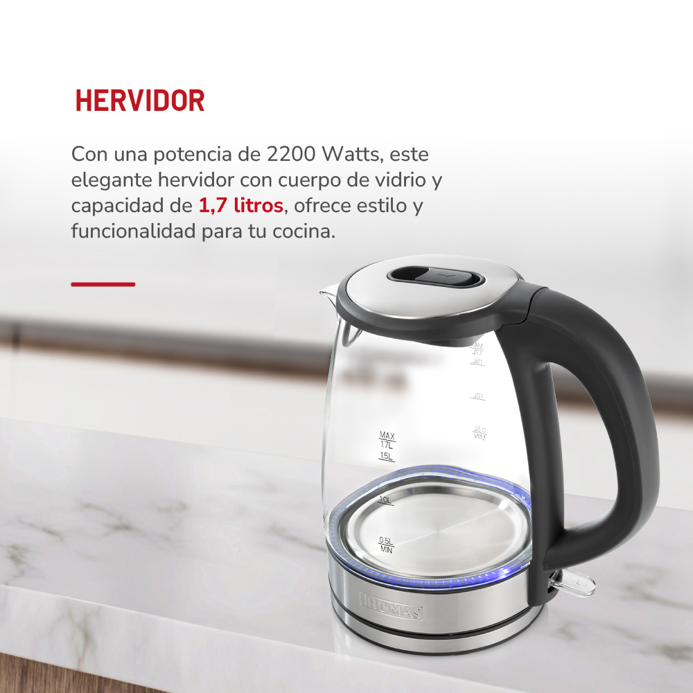 HERVIDOR DE VIDRIO 1,7LTS TH-4725V - 5