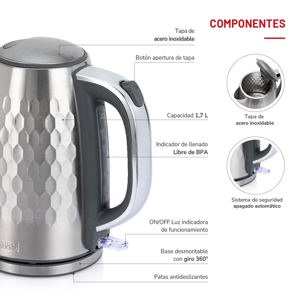 HERVIDOR THOMAS 1.7LTS STEEL DIAMOND TH-5415I - 6
