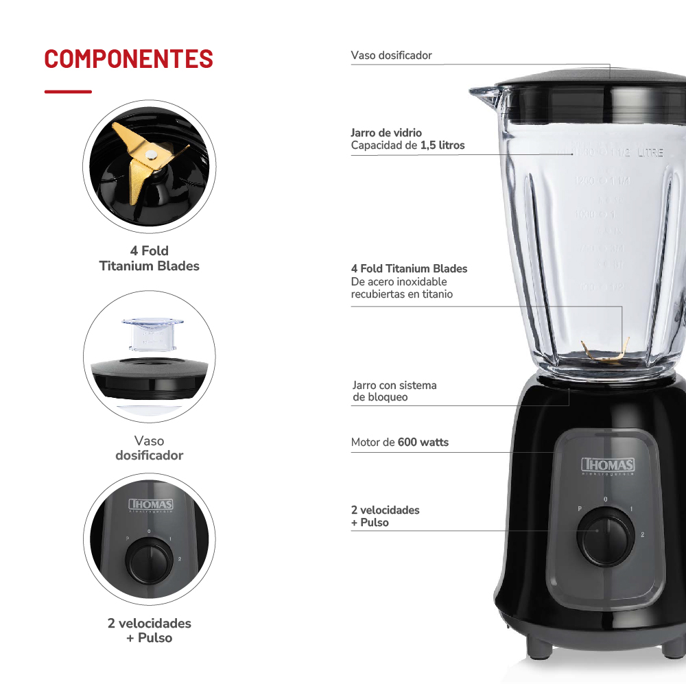 LICUADORA THOMAS TH-330V 600 W 1.5 L - 6
