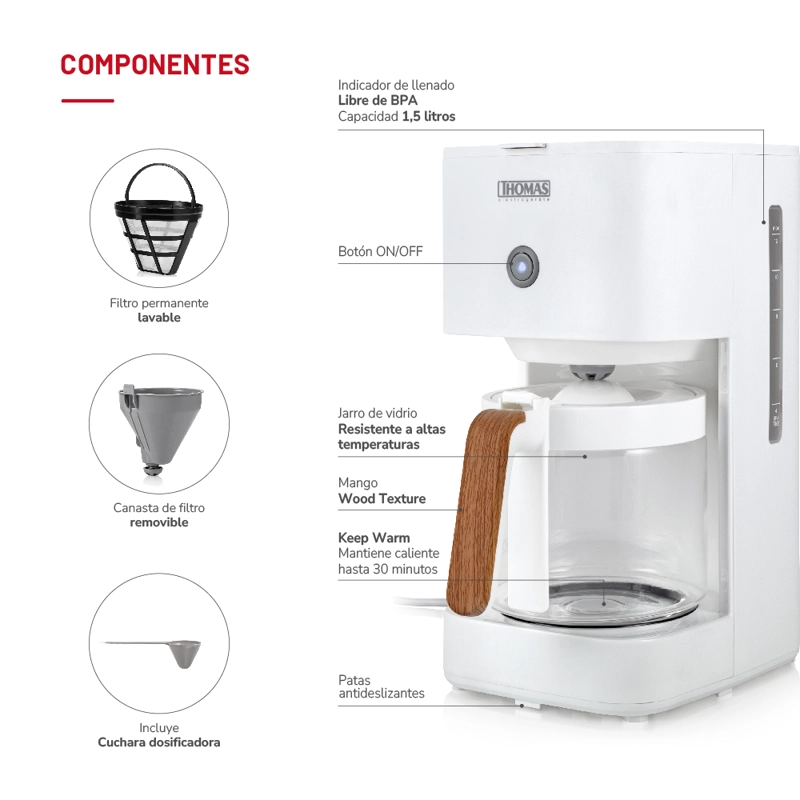 CAFETERA DE FILTRO 1,5 LTS TH-134B - 5