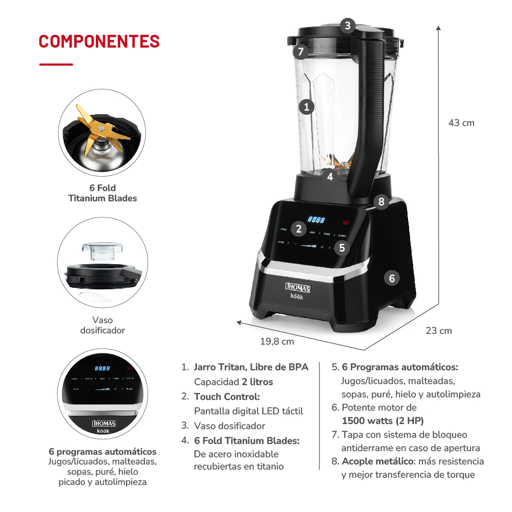 LICUADORA KÖÖK PRO 2HP TH-860D - 6