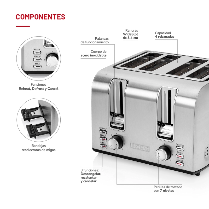 TOSTADOR 4 REBANADAS ACERO INX TH-133I - 5