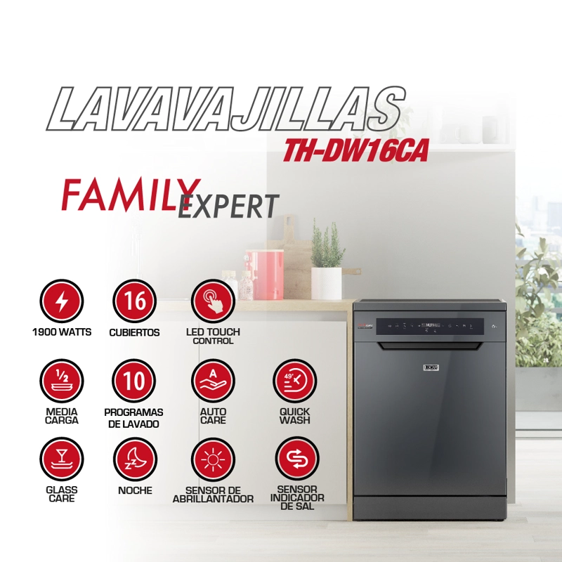 LAVAVAJILLAS 16 CUBIERTOS INOX DARK TH-DW16CA - 4