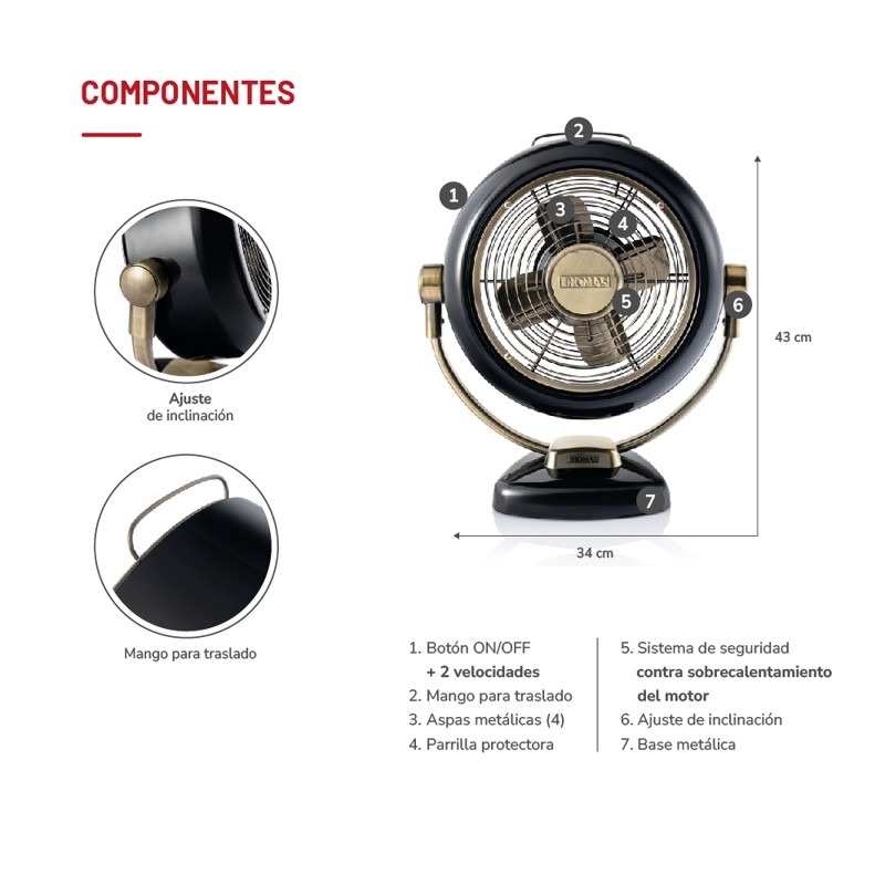 VENTILADOR DE MESA RETRO TH-12BNM - 6
