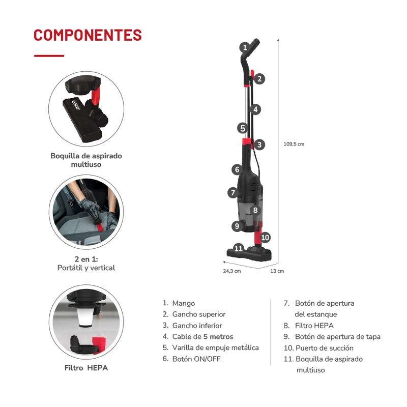 ASPIRADORA VERTICAL THOMAS 2 EN 1, FILTRO HEPA TH-1020C - 6