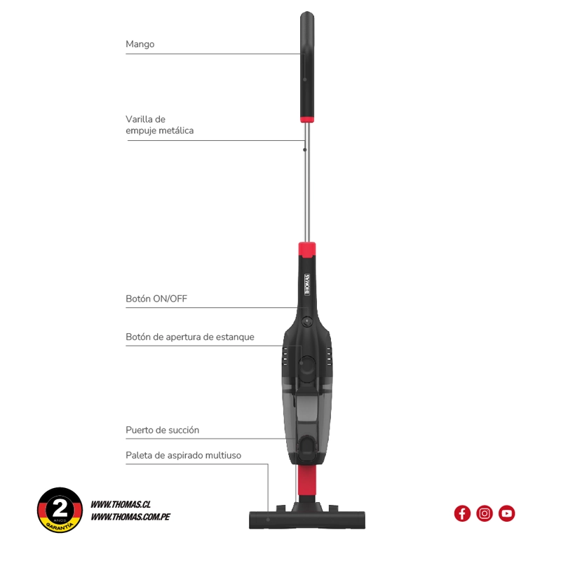 ASPIRADORA VERTICAL THOMAS 2 EN 1, FILTRO HEPA TH-1020C - 7