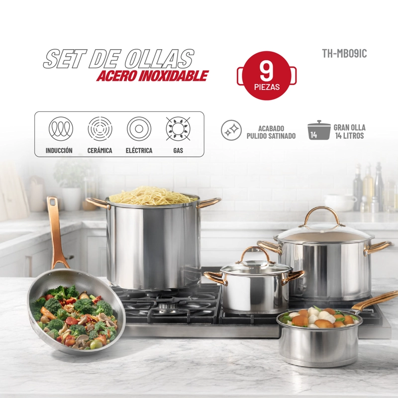 BATERIA DE COCINA ACERO INOXIDABLE 9PZAS TH-MB09IC - 2