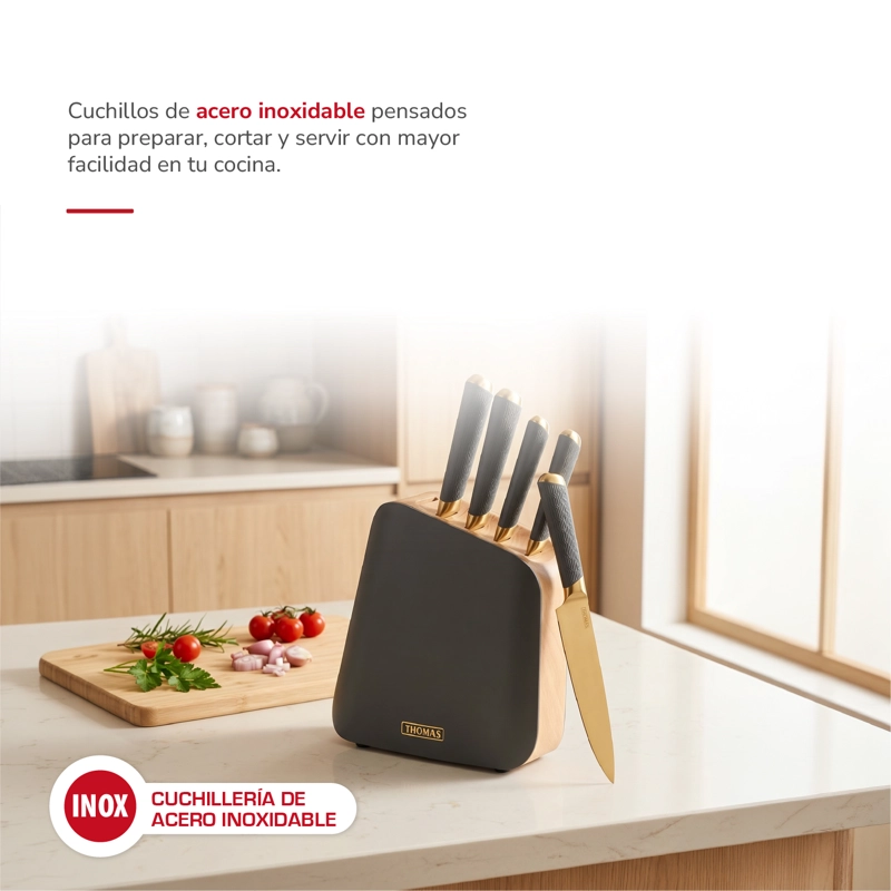 SET TACO DE 6 CUCHILLOS ACERO INOXIDABLE TH-MT06GD - 3