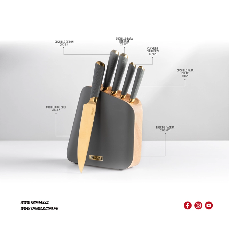 SET TACO DE 6 CUCHILLOS ACERO INOXIDABLE TH-MT06GD - 6