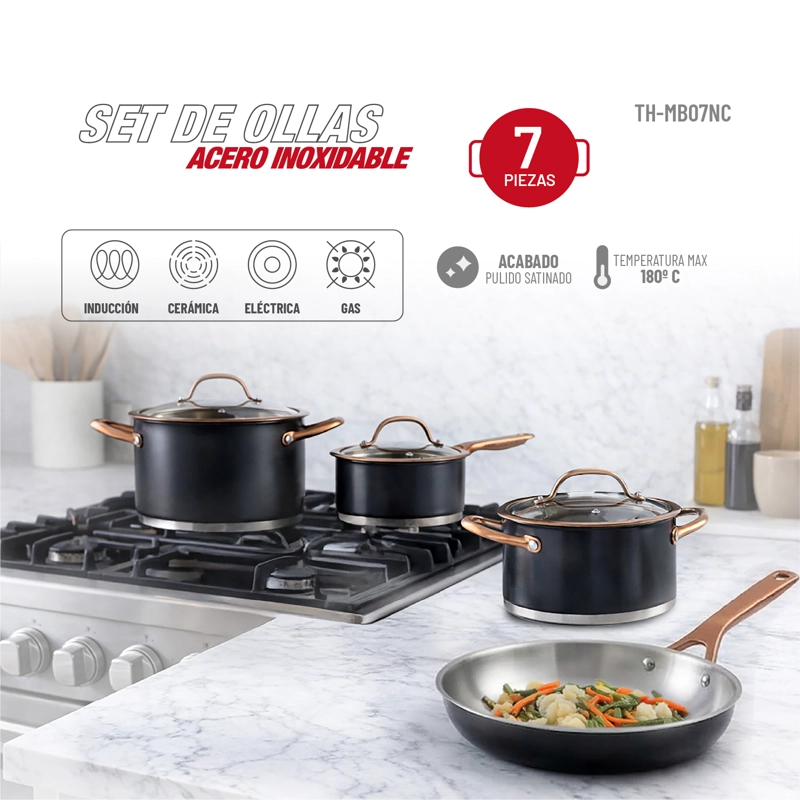 BATERIA DE COCINA ACERO INOX MATE 7PZAS TH-MB07NC - 2