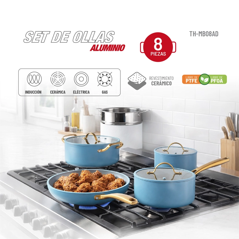 BATERIA DE COCINA ALUMINIO 8PZAS TH-MB08AD - 2