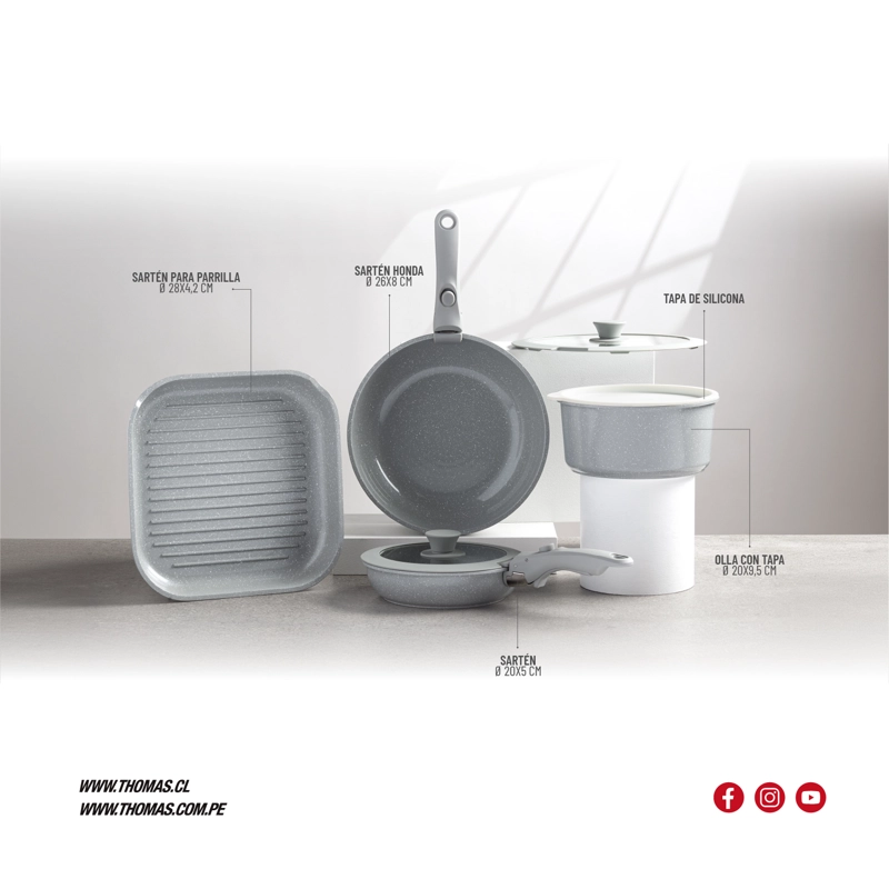 BATERIA DE COCINA ALUMINIO 9 PZAS TH-MB09R - 6