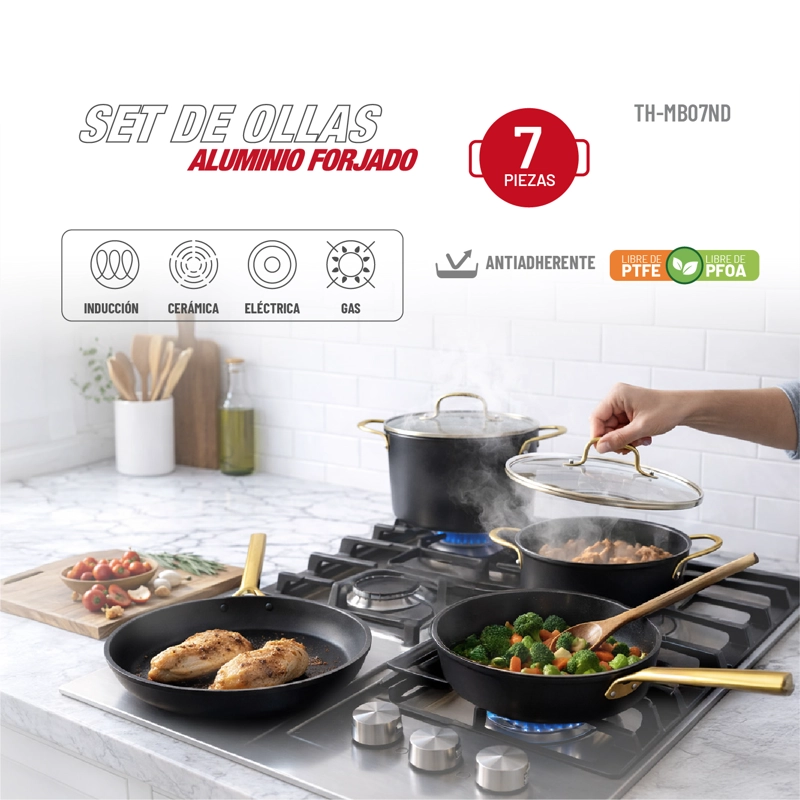 BATERIA DE COCINA ALUMINIO FORJADO 7PZAS TH-MB07ND - 2