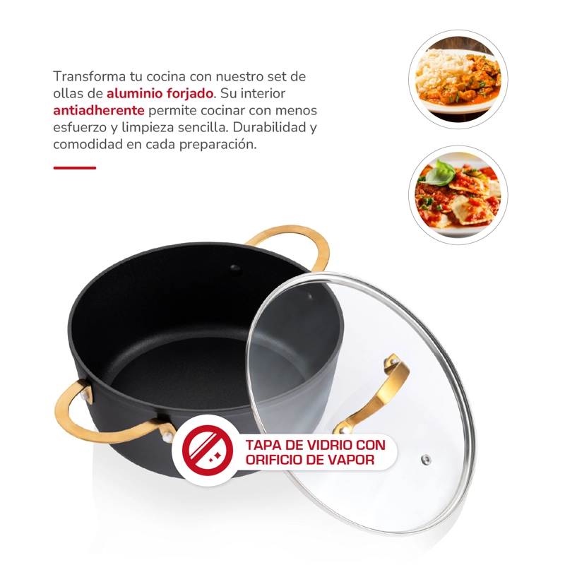 BATERIA DE COCINA ALUMINIO FORJADO 7PZAS TH-MB07ND - 4