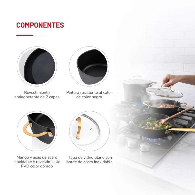BATERIA DE COCINA ALUMINIO FORJADO 7PZAS TH-MB07ND - 5