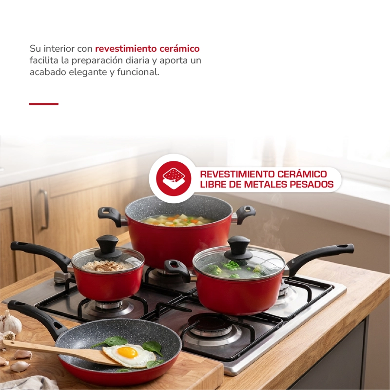 BATERIA DE COCINA ALUMINIO FORJADO 7PZAS TH-MB07RN - 2
