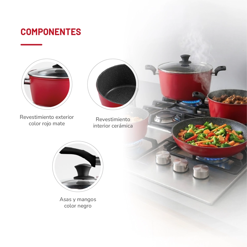 BATERIA DE COCINA ALUMINIO FORJADO 7PZAS TH-MB07RN - 4