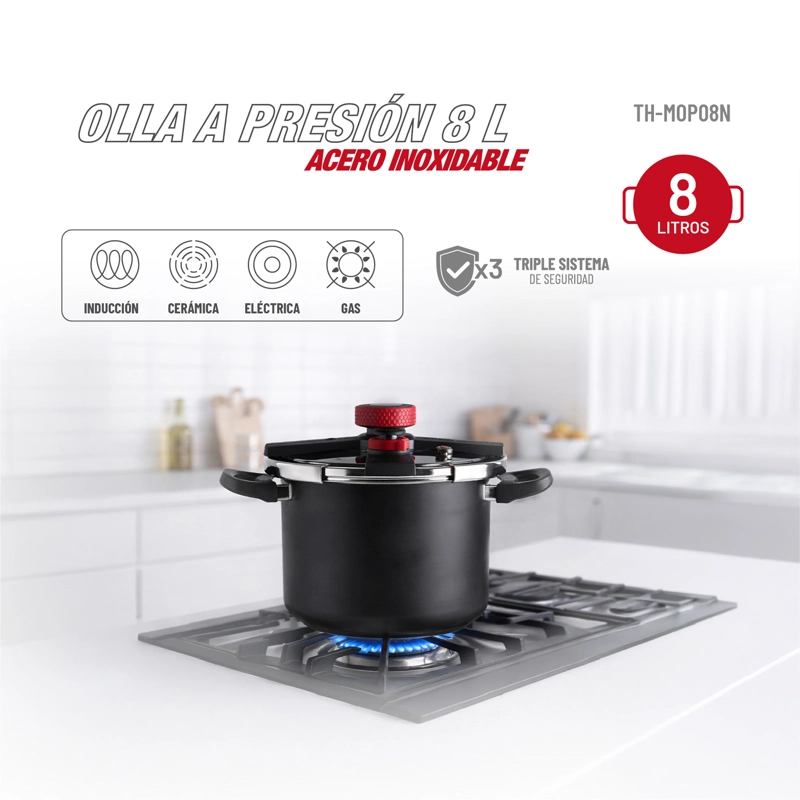 OLLA A PRESION ACERO INOXIDABLE NEGRO 8LTS TH-MOP08N - 2