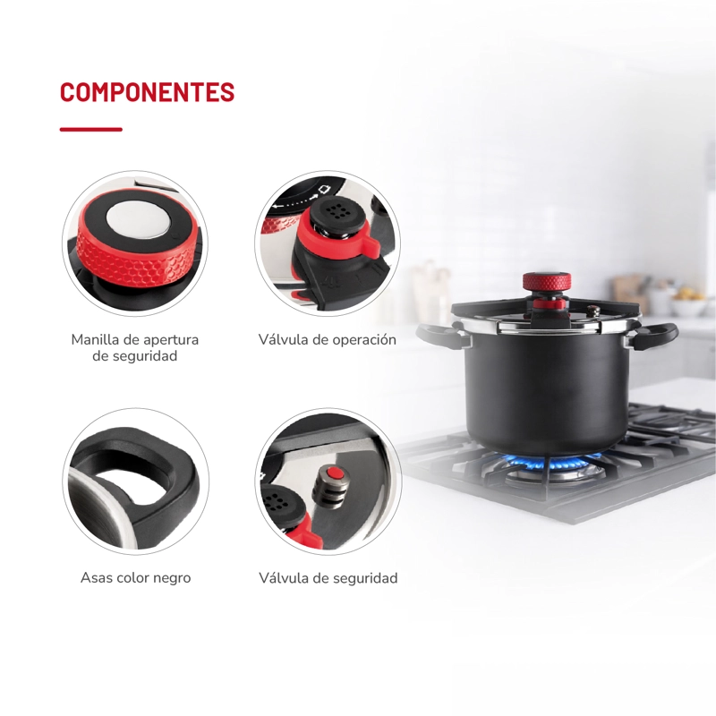 OLLA A PRESION ACERO INOXIDABLE NEGRO 8LTS TH-MOP08N - 5