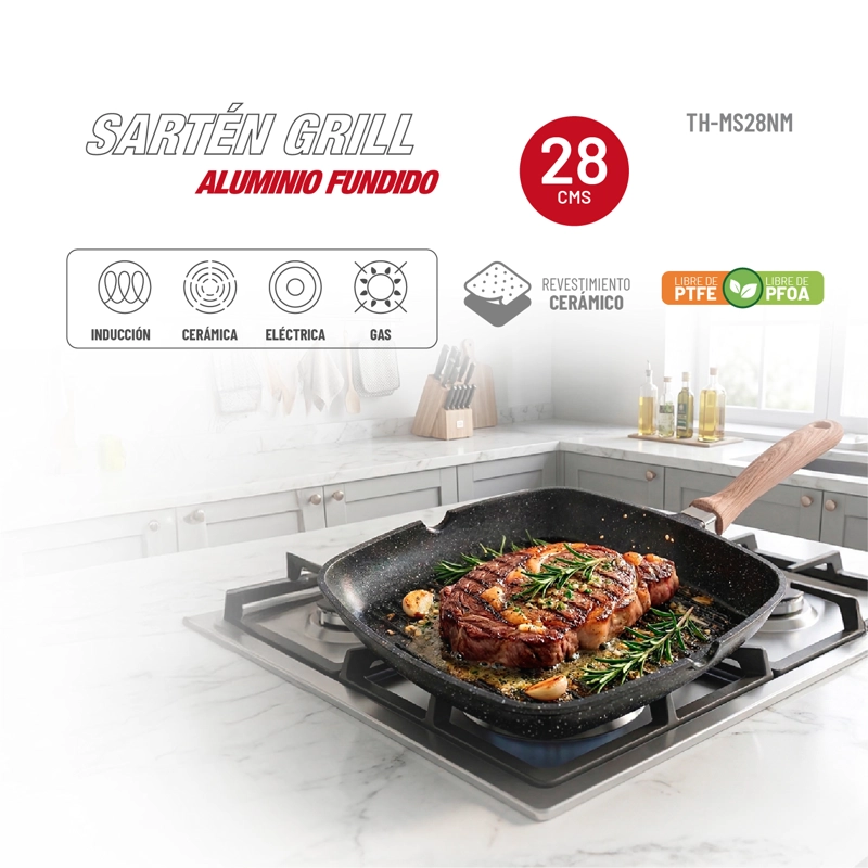 SARTE N GRILL ALUMINIO FUNDIDO 28CM TH-MS28NM - 2