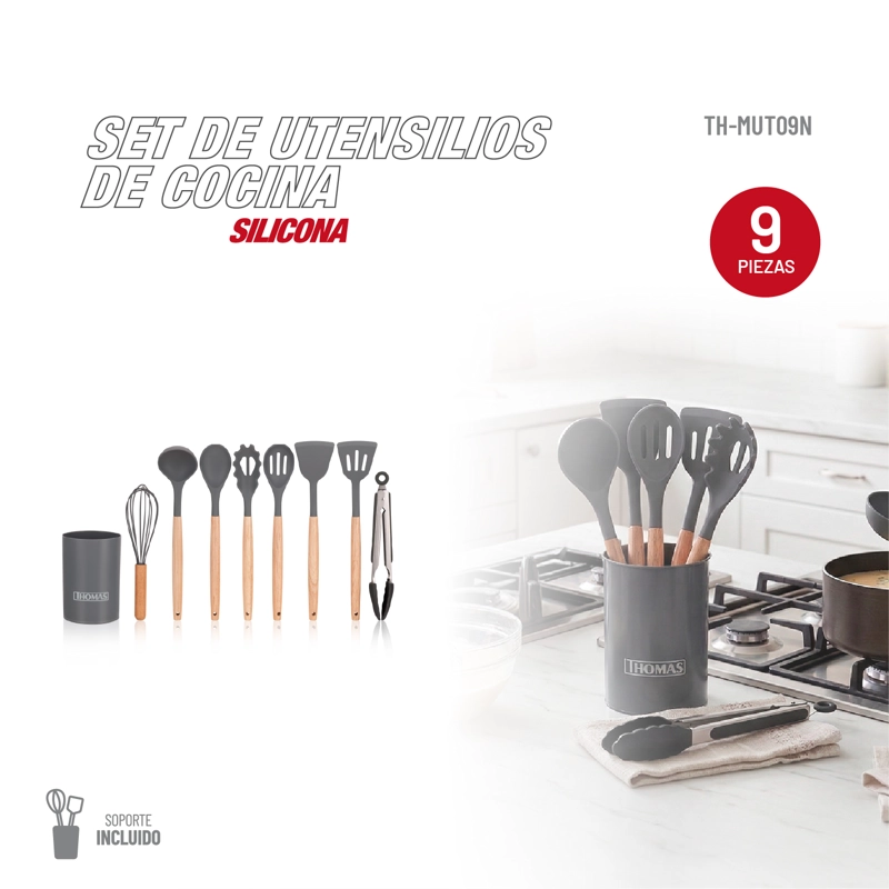 SET UTENSILIOS DE COCINA DE SILICONA 9PZAS TH-MUT09N - 2