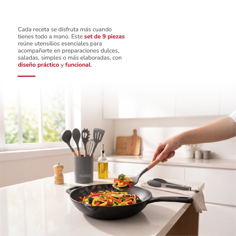 SET UTENSILIOS DE COCINA DE SILICONA 9PZAS TH-MUT09N - 3