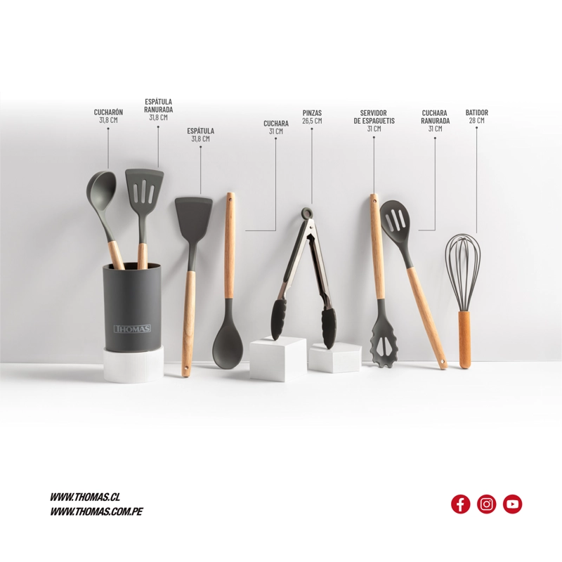 SET UTENSILIOS DE COCINA DE SILICONA 9PZAS TH-MUT09N - 6