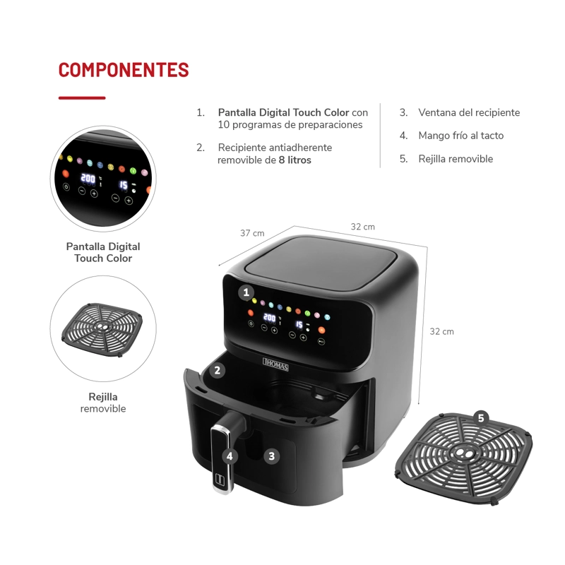 AIRFRYER LARGEBLACK DIGITAL 8 TH-AF80DNV - 5