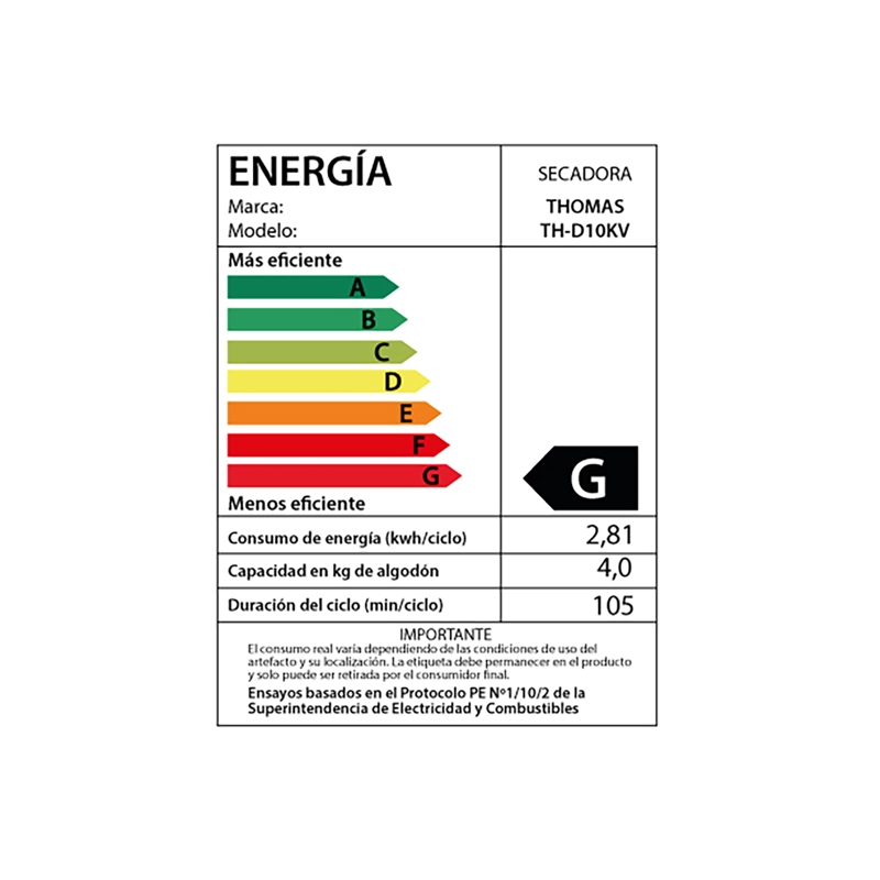 SECADORA ELE CTRICA 10 KG EVACUACION DIRECTA TH-D10KV - 8