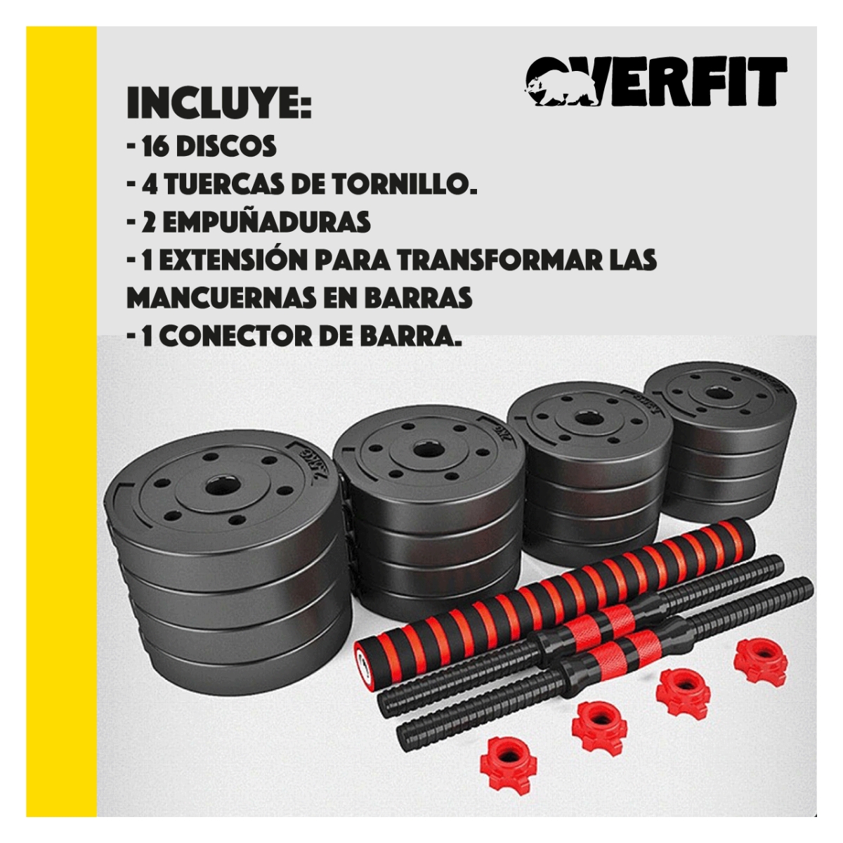 SET MANCUERNAS Y BARRA UNIBLES 30KG FITNESS PESAS AJUSTABLES - 2