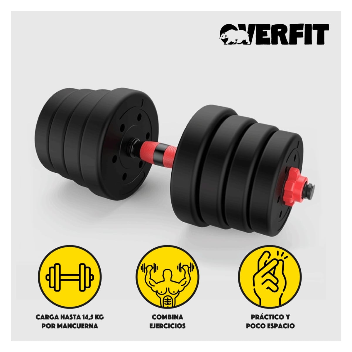 SET MANCUERNAS Y BARRA UNIBLES 30KG FITNESS PESAS AJUSTABLES - 4