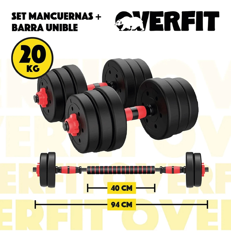 SET MANCUERNAS Y BARRA OVERFIT PVC 19 KG UNIBLES 20 FITNESS PESAS AJUSTABLES - 2