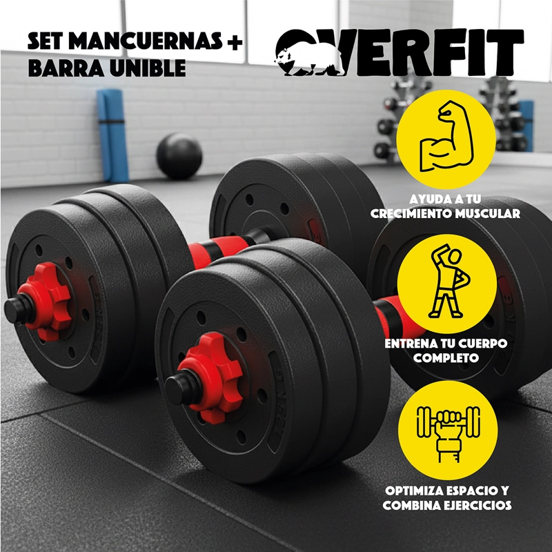 SET MANCUERNAS Y BARRA OVERFIT PVC 19 KG UNIBLES 20 FITNESS PESAS AJUSTABLES - 4