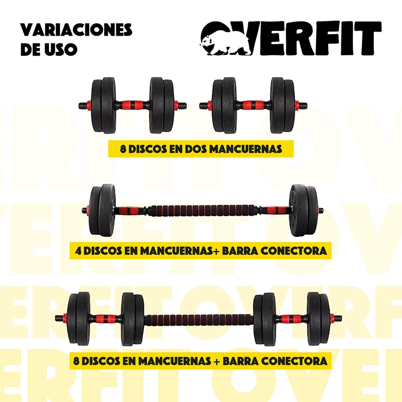 SET MANCUERNAS Y BARRA OVERFIT PVC 19 KG UNIBLES 20 FITNESS PESAS AJUSTABLES - 6