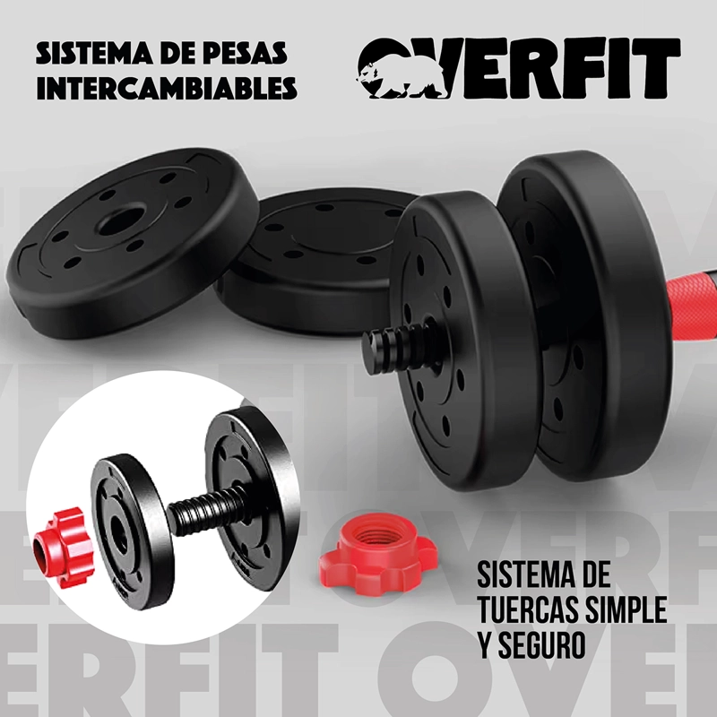 SET MANCUERNAS Y BARRA OVERFIT PVC 19 KG UNIBLES 20 FITNESS PESAS AJUSTABLES - 7