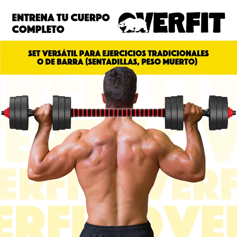 SET MANCUERNAS Y BARRA OVERFIT PVC 19 KG UNIBLES 20 FITNESS PESAS AJUSTABLES - 9