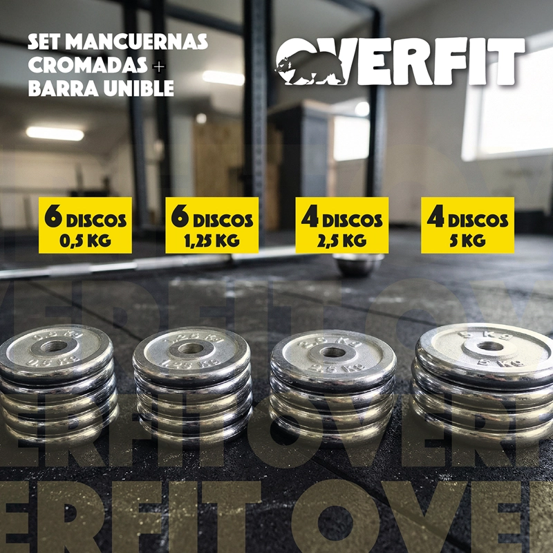 SET MANCUERNAS OVERFIT ACERO 50 KG FITNESS PESAS PESO REGULABLE - 3