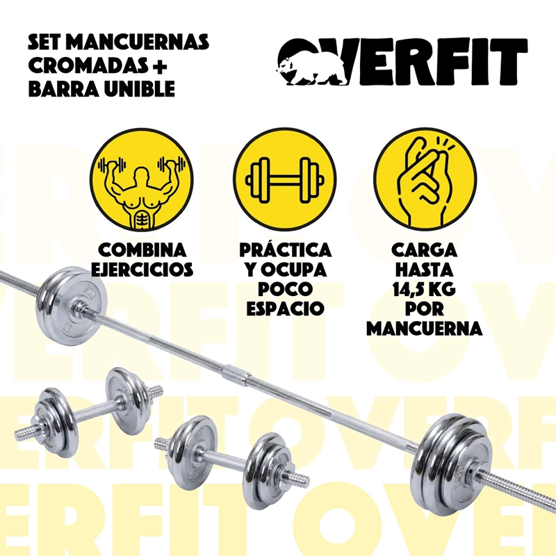 SET MANCUERNAS OVERFIT ACERO 50 KG FITNESS PESAS PESO REGULABLE - 4