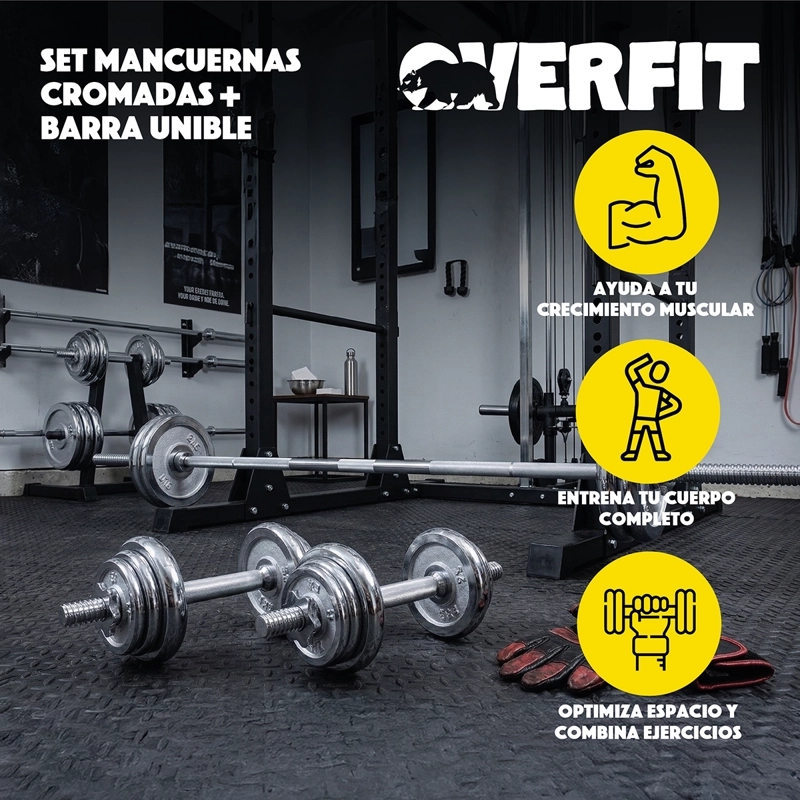SET MANCUERNAS OVERFIT ACERO 50 KG FITNESS PESAS PESO REGULABLE - 6
