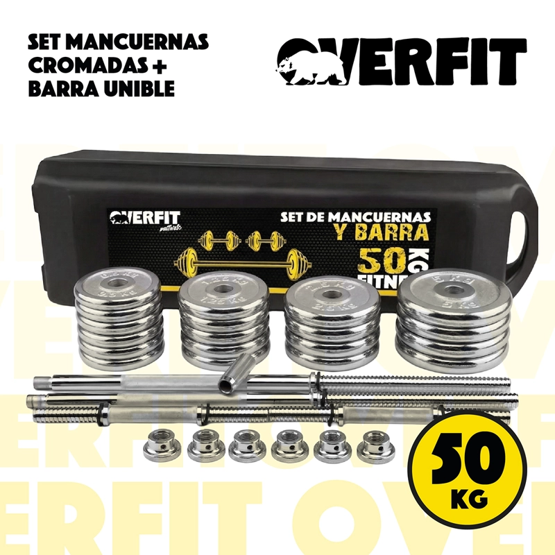 SET MANCUERNAS OVERFIT ACERO 50 KG FITNESS PESAS PESO REGULABLE - 8