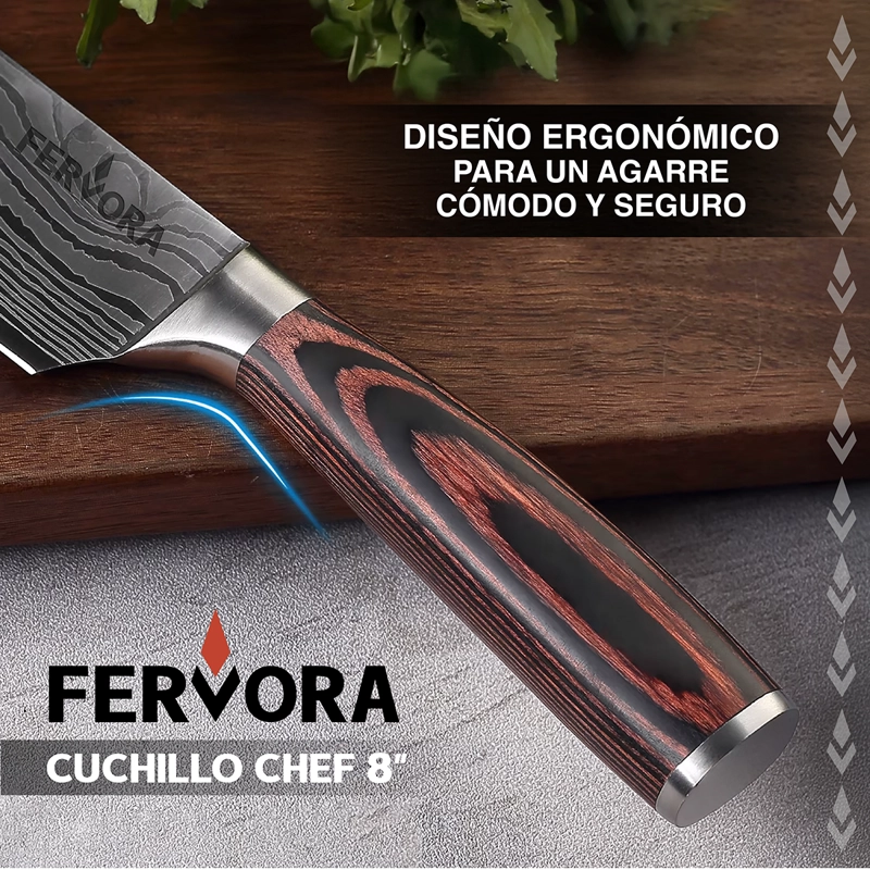 CUCHILLO CHEF 21 CM FERVORA PROFESIONAL DE COCINA ACERO INOX - 5