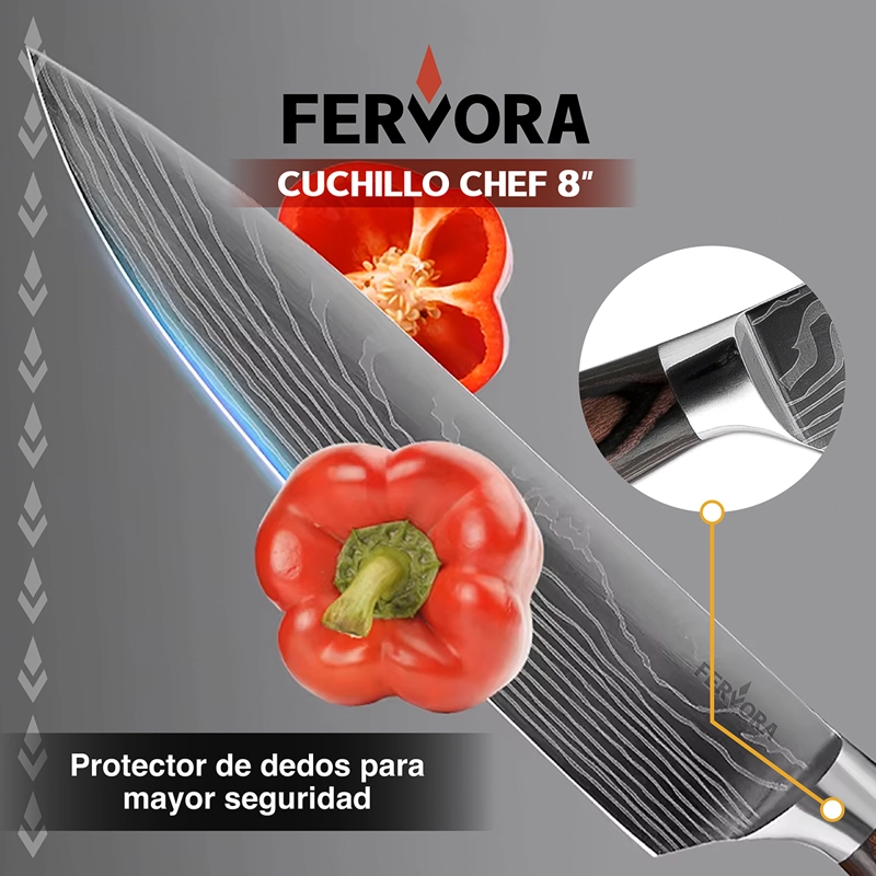 CUCHILLO CHEF 21 CM FERVORA PROFESIONAL DE COCINA ACERO INOX - 6