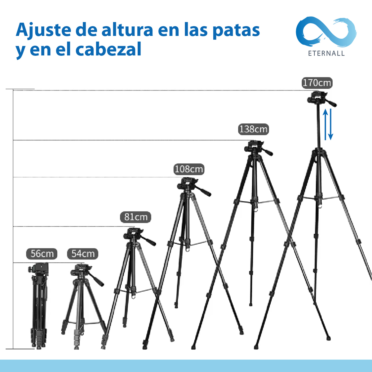 TRÍPODE CHILE TENDENCIA CELULAR CAMARA PORTÁTIL ALUMINIO CARGA 10 KG 170 CM - 5