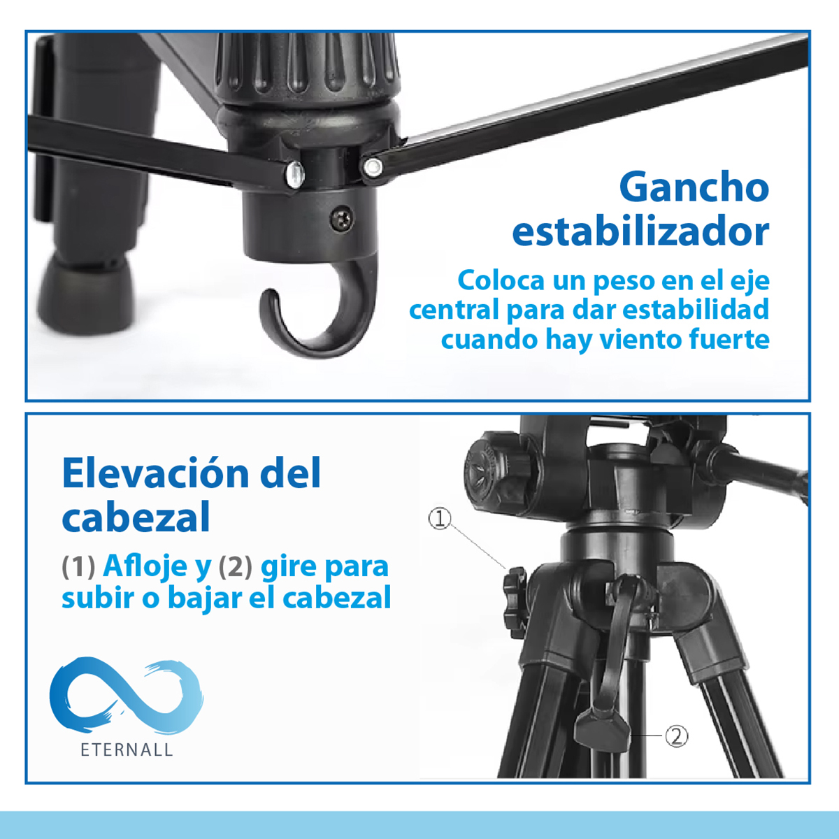 TRÍPODE CHILE TENDENCIA CELULAR CAMARA PORTÁTIL ALUMINIO CARGA 10 KG 170 CM - 7