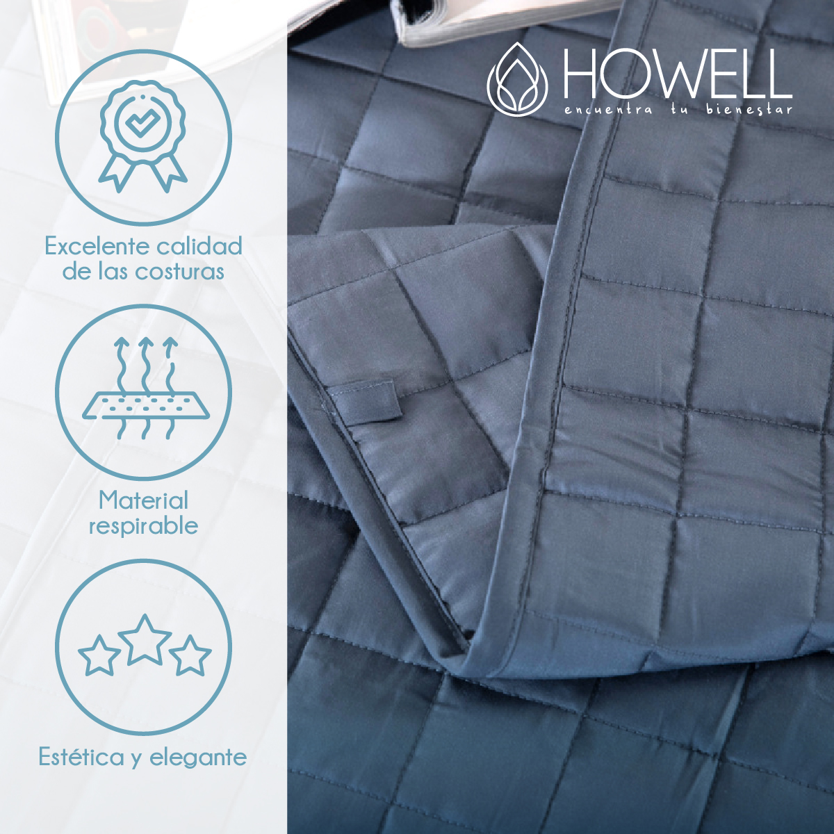 MANTA HOWELL GRAVEDAD PESADA SINGLE 8KG TRASTORNOS SUEÑO 31 X 12 CM GRIS - 3