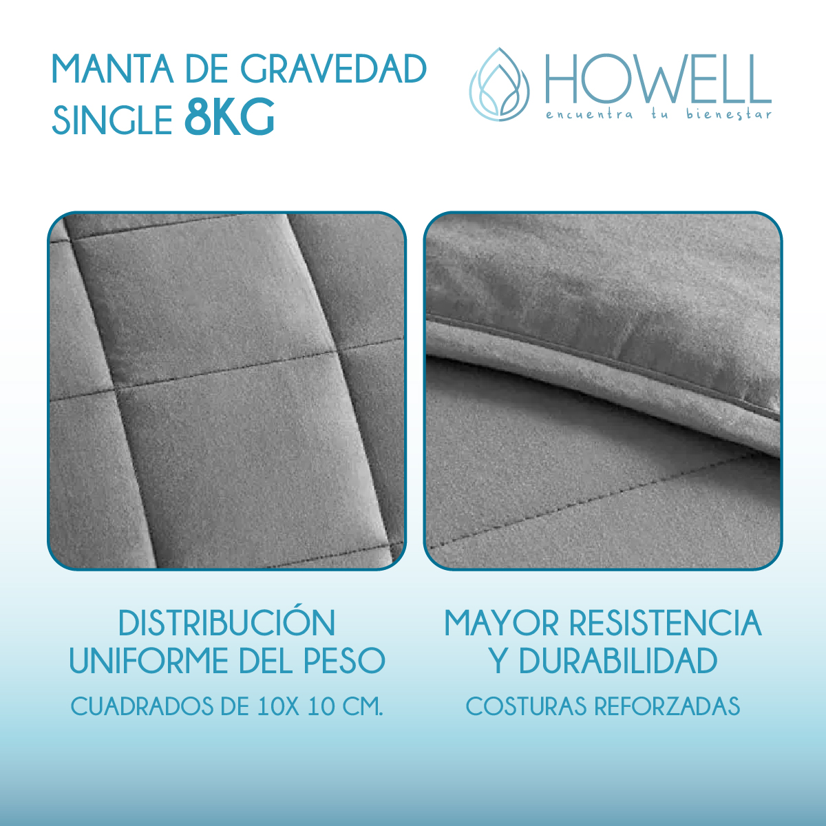 MANTA HOWELL GRAVEDAD PESADA SINGLE 8KG TRASTORNOS SUEÑO 31 X 12 CM GRIS - 5