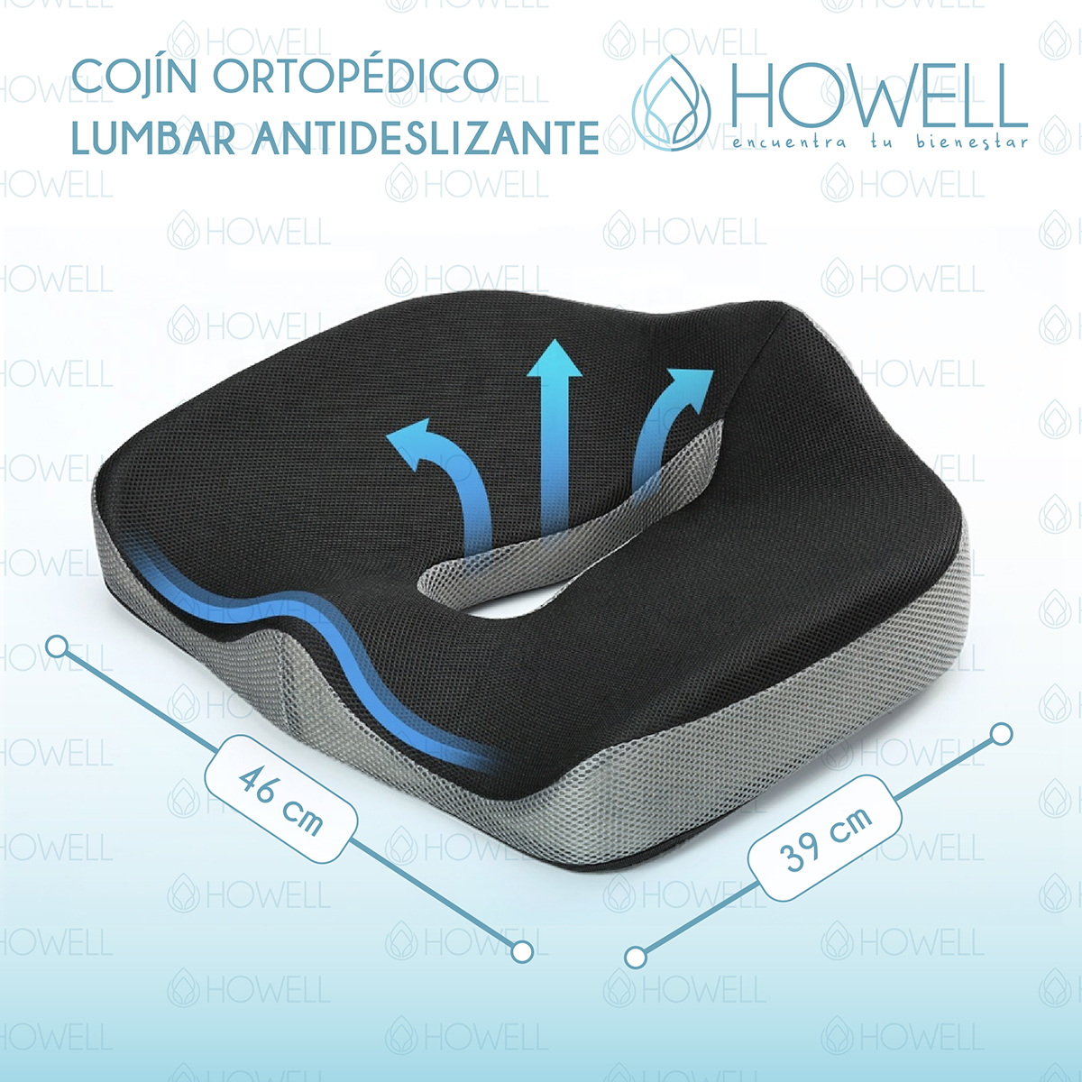 COJÍN HOWELL ORTOPÉDICO ASIENTO LUMBAR ANTIDESLIZANTE - 2