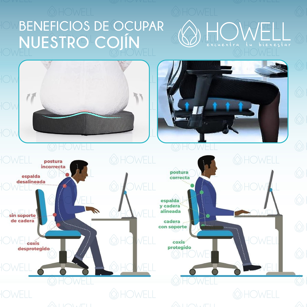 COJÍN HOWELL ORTOPÉDICO ASIENTO LUMBAR ANTIDESLIZANTE - 5