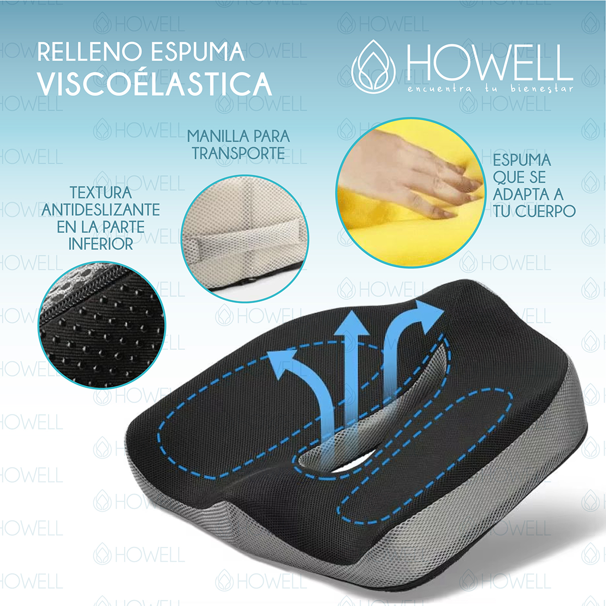 COJÍN HOWELL ORTOPÉDICO ASIENTO LUMBAR ANTIDESLIZANTE - 6