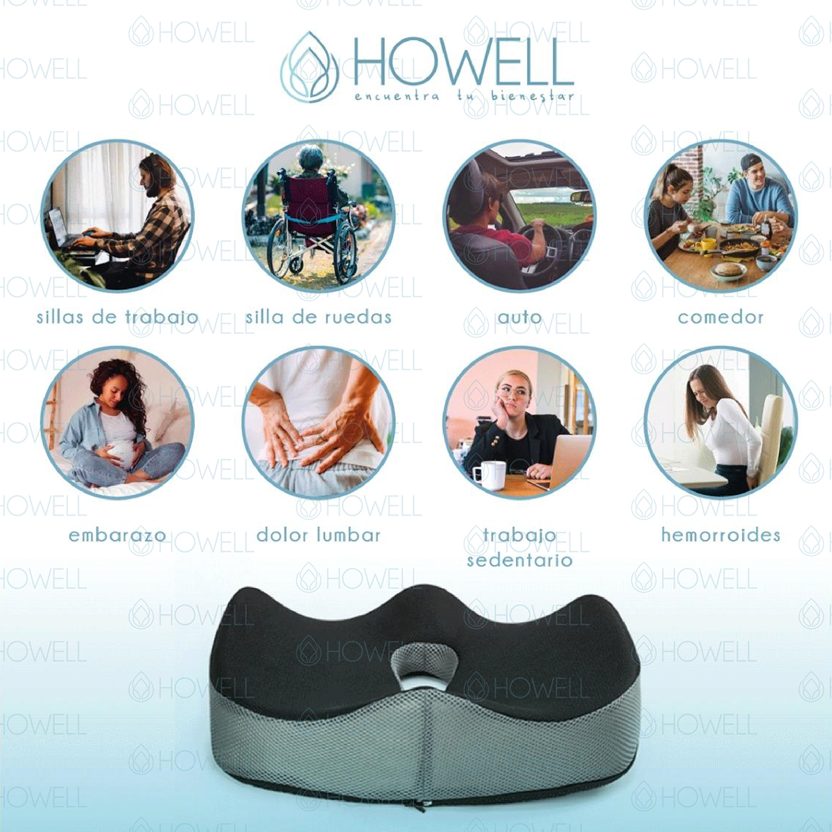 COJÍN HOWELL ORTOPÉDICO ASIENTO LUMBAR ANTIDESLIZANTE - 8